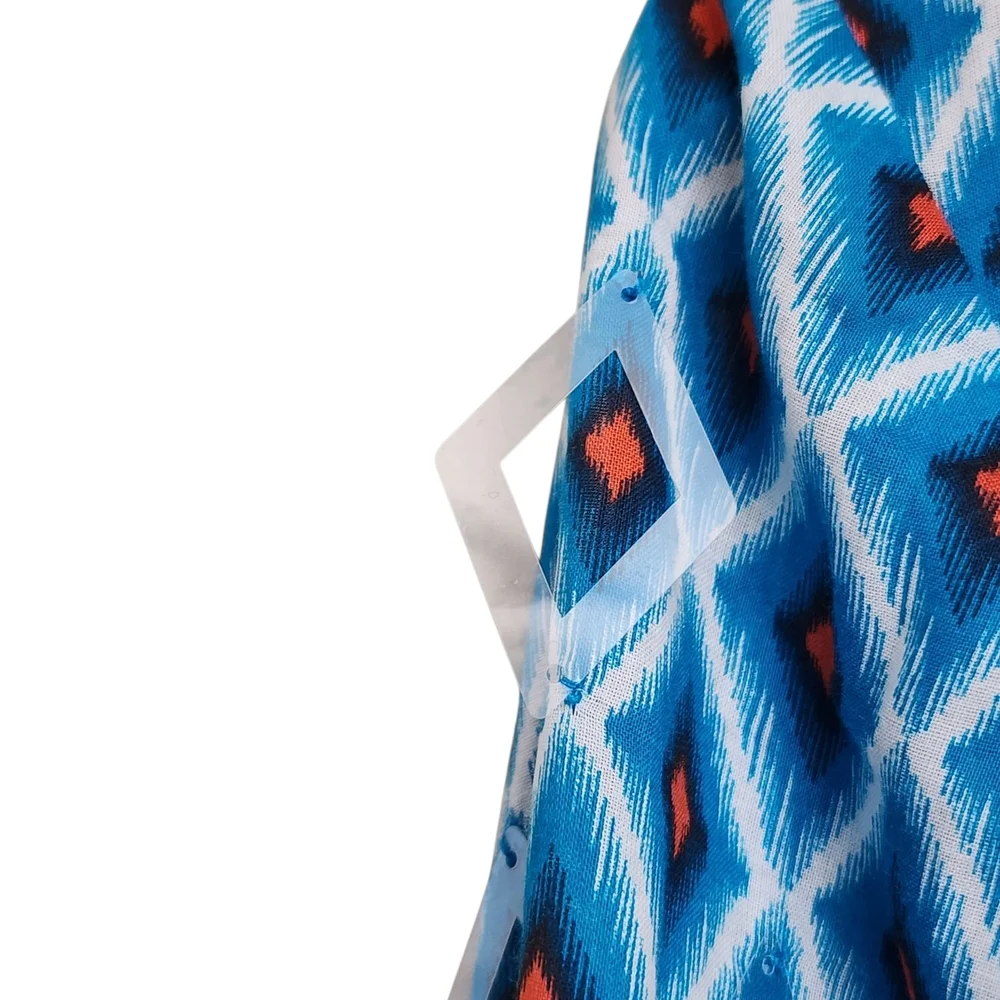 Tory Burch Blue Ikat Geometric Diamond Tunic Top-Mirrored Accents Size 4